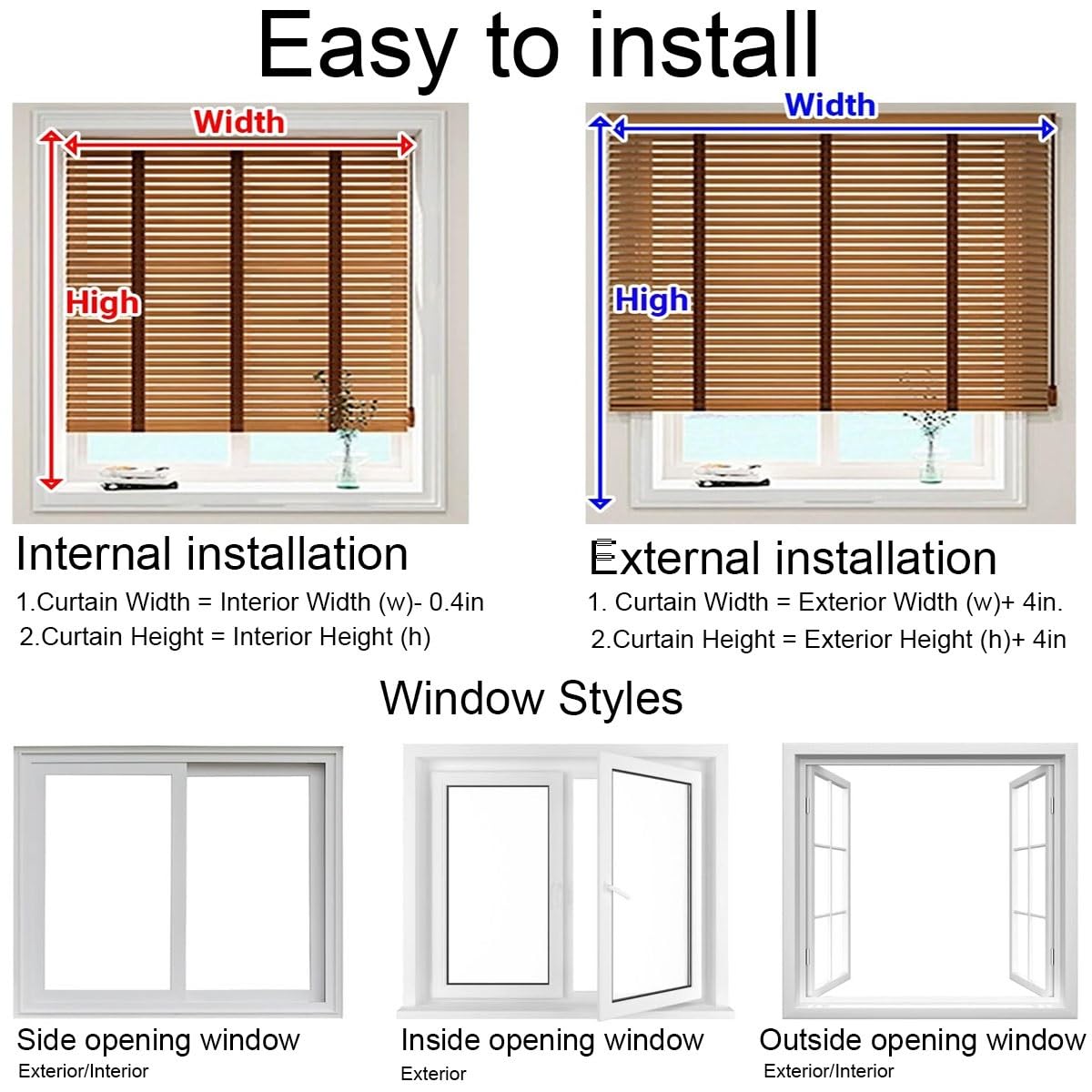Window Blinds Faux Wood 2 Inch Blinds Cordless Blackout Privacy Shades for Indoor Windows Light Control Inside/Outside Mount 20 24 32 36 40 48 56 64 66 70 Inch(Wine red)