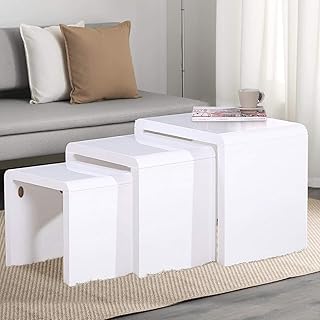 Voilamart Nest of Tables White Nesting Tables High Gloss Side Table for Living Room Multifunctional Side End Table, Set of 3 [Energy Class A++]