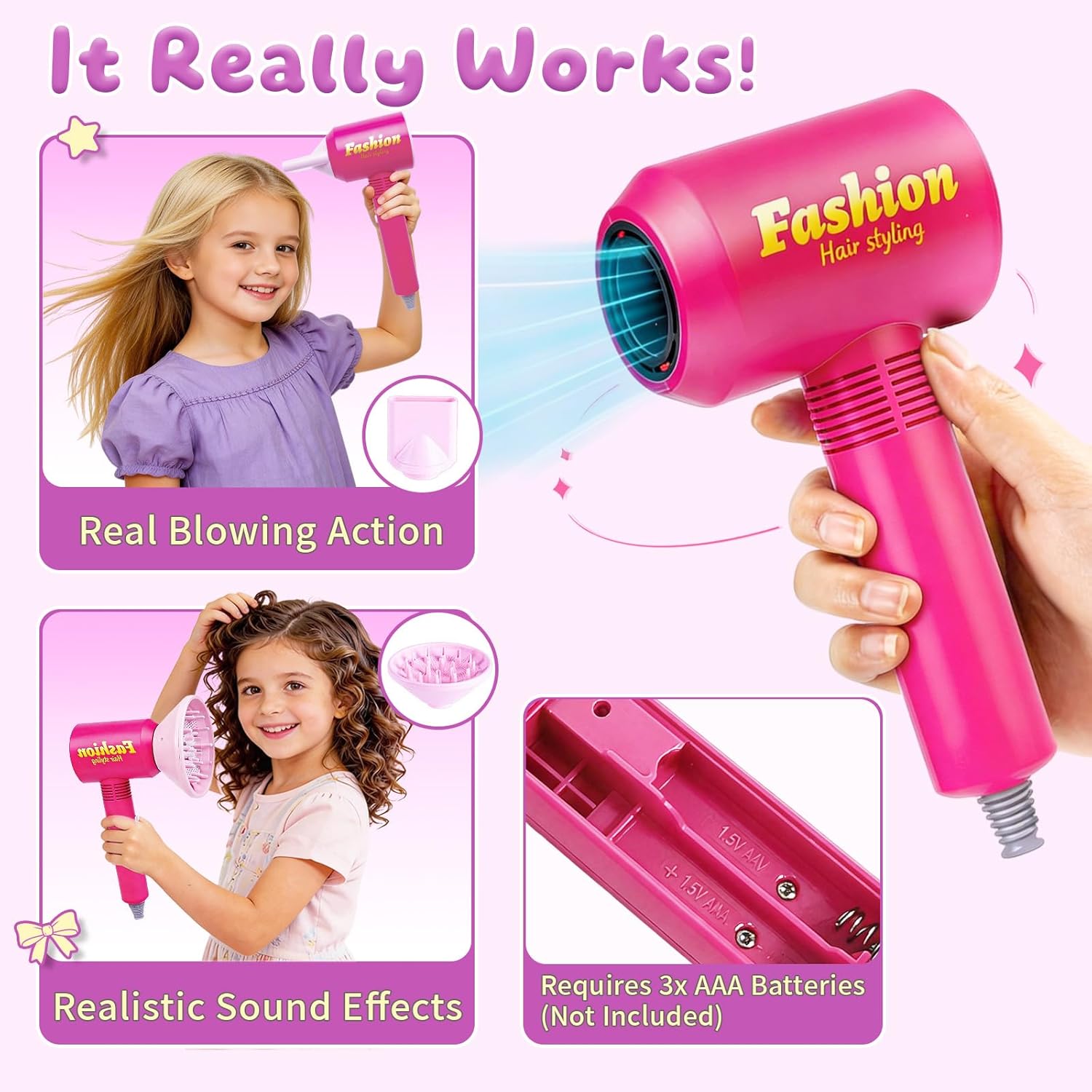 Hair Styling Doll Head 10.5" with Washable Makeup, Pretend Play Hair Salon Toy for Girls, Princess Styling Head with Hair Dryer, Rollers & 20+ Accessories, Birthday Gift for Girls Ages 3–10