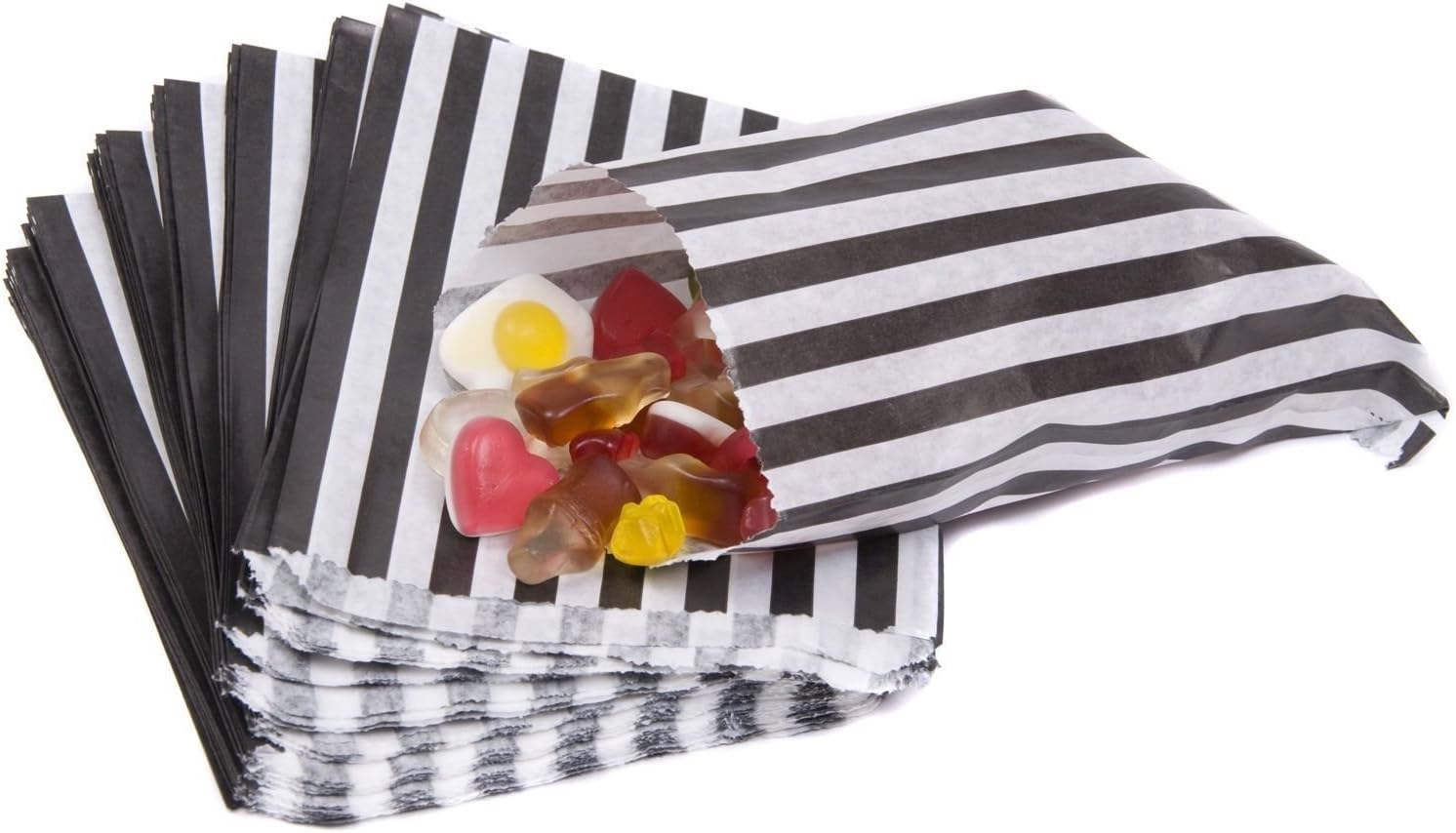 The Paper Bag Company Candy Stripe Paper Bags, 5 x 7 Inches - Black, Pack of 100