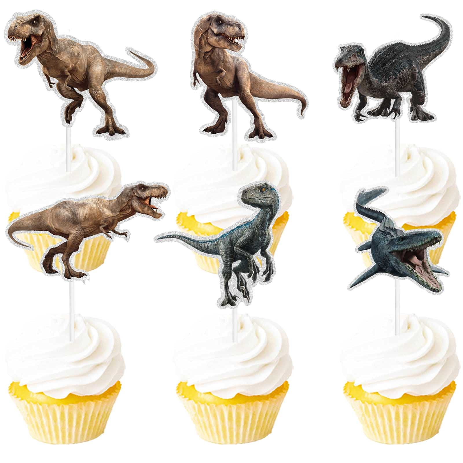 18pcs Glitter Dinosaur Dessert Cupcake Topper Baby Show Theme Girls Boys Happy Birthday Party Decor Supplies Decorations
