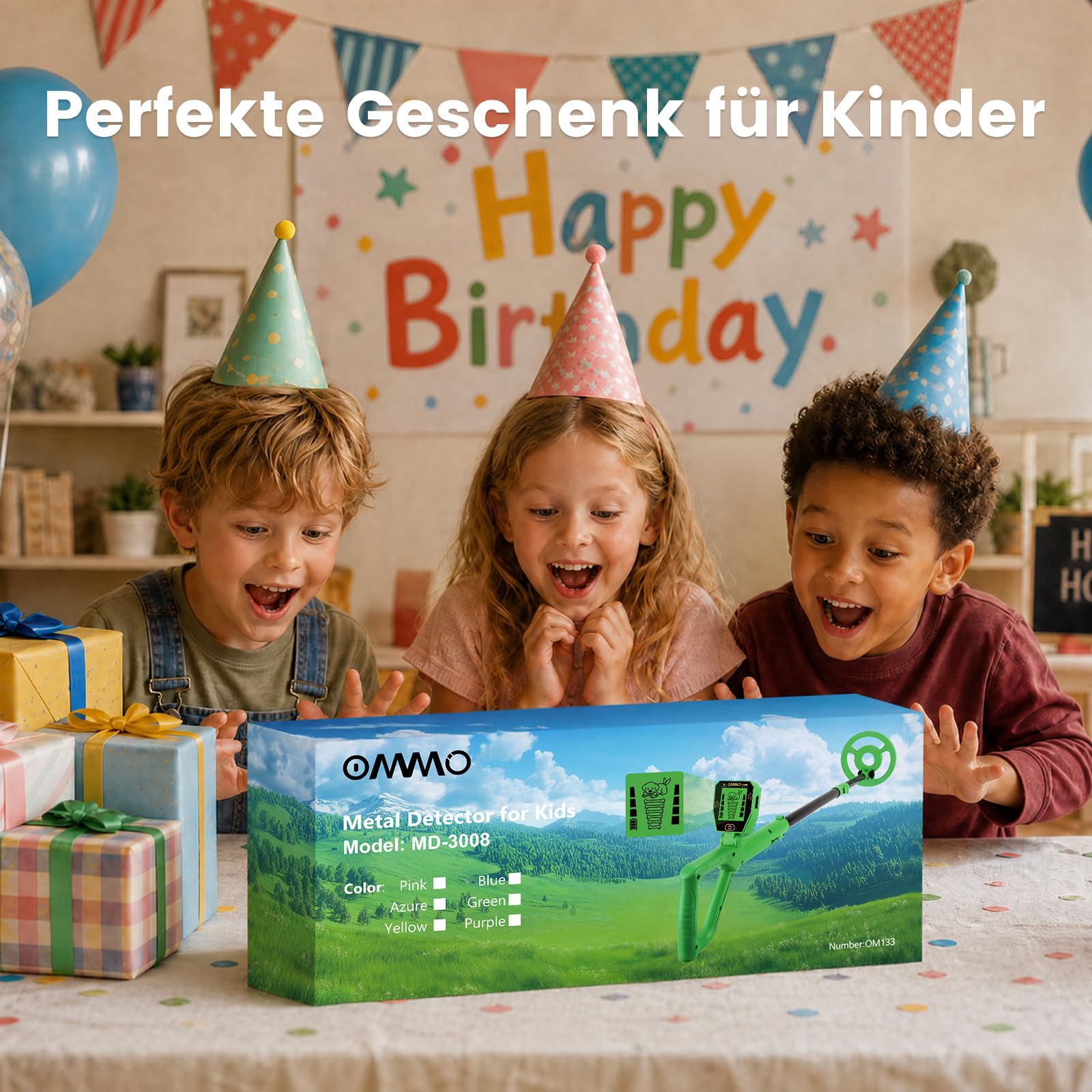 OMMO Détecteur de Métaux Enfants, Rechargeable Detecteur de Metaux, Vert