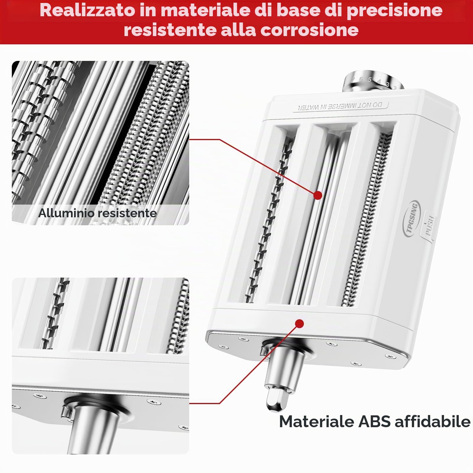TPGSING Set 3 in 1 per robot da cucina KitchenAid, macchina per la pasta per KitchenAid, accessori per la pasta maker, set con rullo per pasta spaghetti, taglierina fettuccine