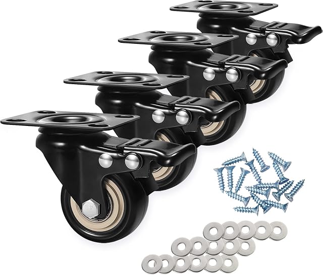 Castor Wheels 50mm,4 Moving Caster Wheels with Brake Heavy Duty Swivel Wheels for Furniture Trolley Wheels with PU Rubber Heavy Duty Castors for Furniture