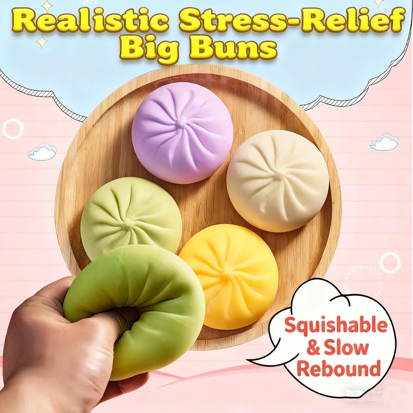 Juguete Sensorial Dumpling Squishy Gigante – Bola Anti-estrés Con Vaporizador Y 5 Bolas De Masa, Ideal Para Niños Y Adultos