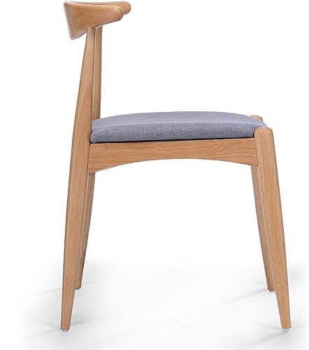 Miniatura 9 de Sandra Grey set de 2 sillas modernas, para comedor, estilo mediados de siglo, de tela color gris y madera de nogal.