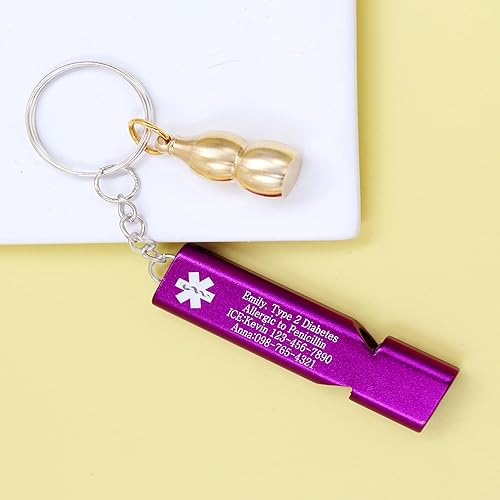 Miniatura 5 de Llavero médico de emergencia con silbato de seguridad fuerte y pastillero, herramienta de alerta EDC para personas mayores, adultos, uso al aire