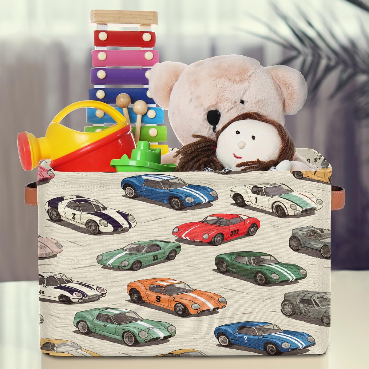 Race Cars Storage Baskets for Organizing, Fabric Collapsible Storage Bins Box Cool Decorative Toy Organizer Baskets for Closet Shelves Gift Basket 2Pcs