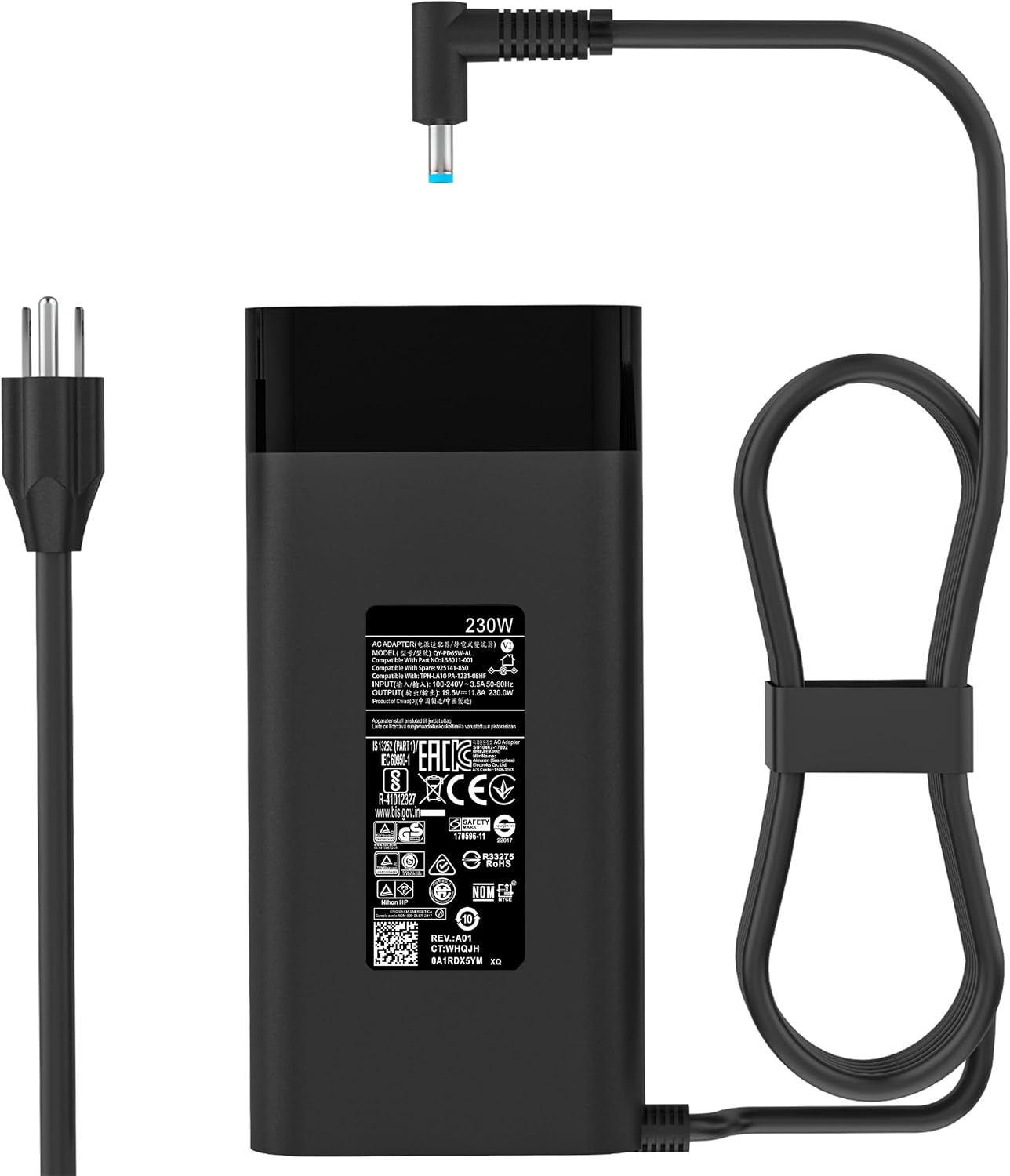 New 230W M41303-001 M85389-001 M85389-003 Charger Compatible with HP Omen 15 16 17 M35733-001 TPN-LA10 TPN-DA12 19.5V 11.8A Zbook Gaming Laptop Power Supply Adapter Blue tip Supports Fast Charging