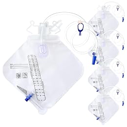 Dunkive 5 Pcs 2000ml Catheter Bags, Urinary Drainage Bag with Anti Reflux Chamber, Hook, Hanging Rope, Sheet Clip, Leakproof Splash Drain Spout Urine Bags