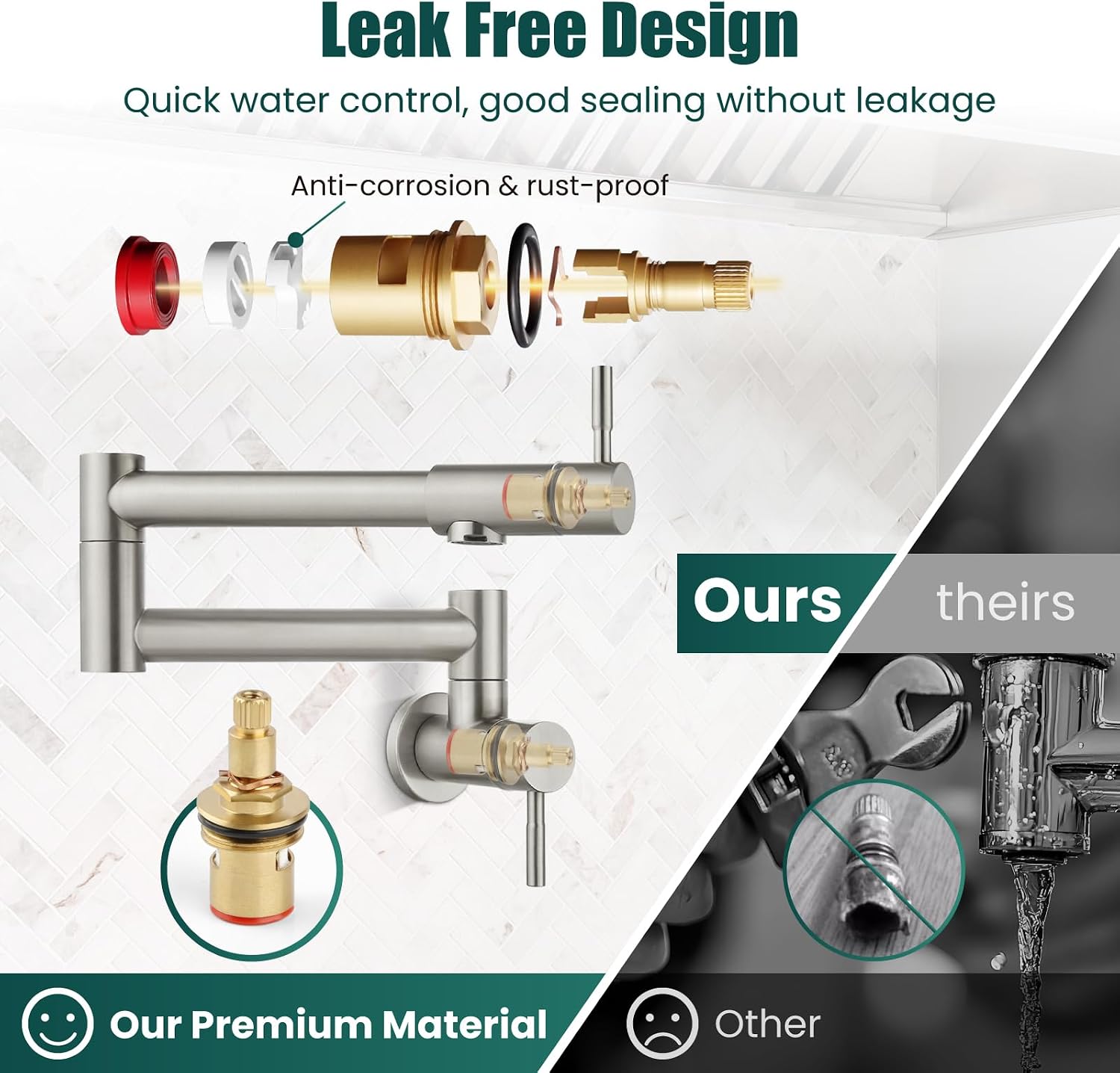 Heyalan Pot Filler 19 Inch Wall Mount Folding Stretchable Kitchen Restaurant Faucet Stainless Steel Pot Filler Double Joint Swing Arm Two Handles Commercial NPT,Straight Handle,Brushed Nickel