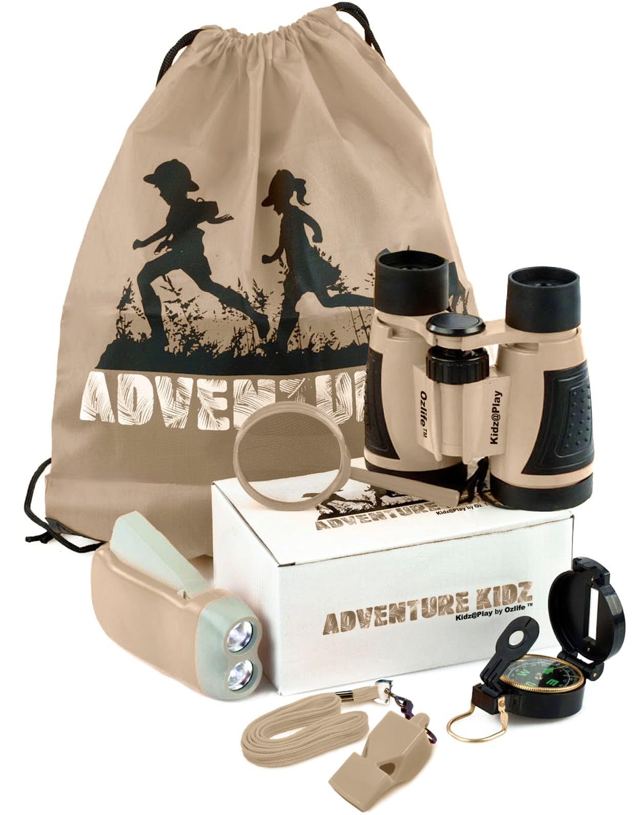 Adventure Kidz Outdoor Exploration Kit, Children’s Binoculars, Flashlight, Compass, Fox Whistle, Magnifying Glass