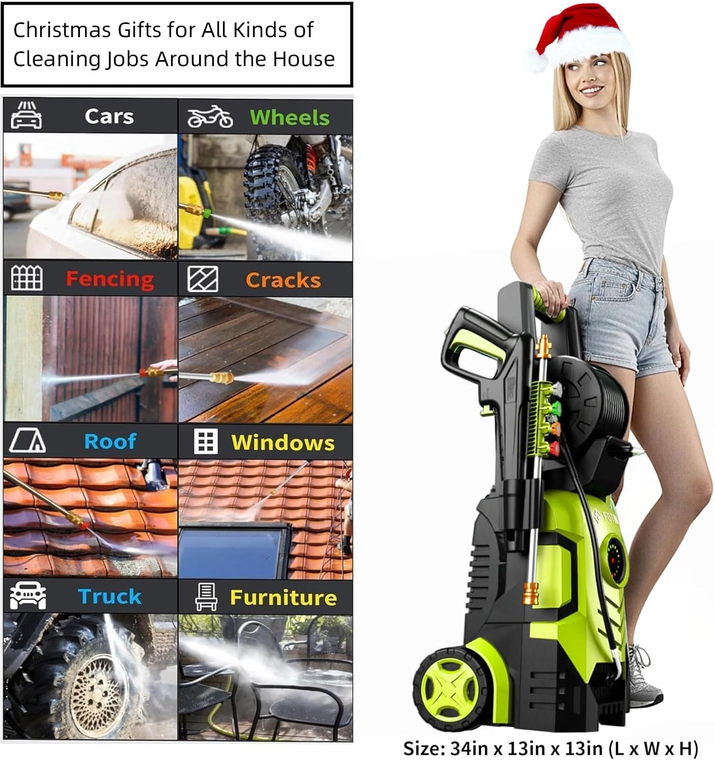 2026Upgraded Pressure Washer 5000PSI with Adjustable Touch Screen 8 Level, 34" Tall, 4 Quick Connect Nozzles,Inlet Hose&Filter&500mlFoam Cannon for Cars/Fences/Driveways/Home Cleaning,Yellow - Image 5