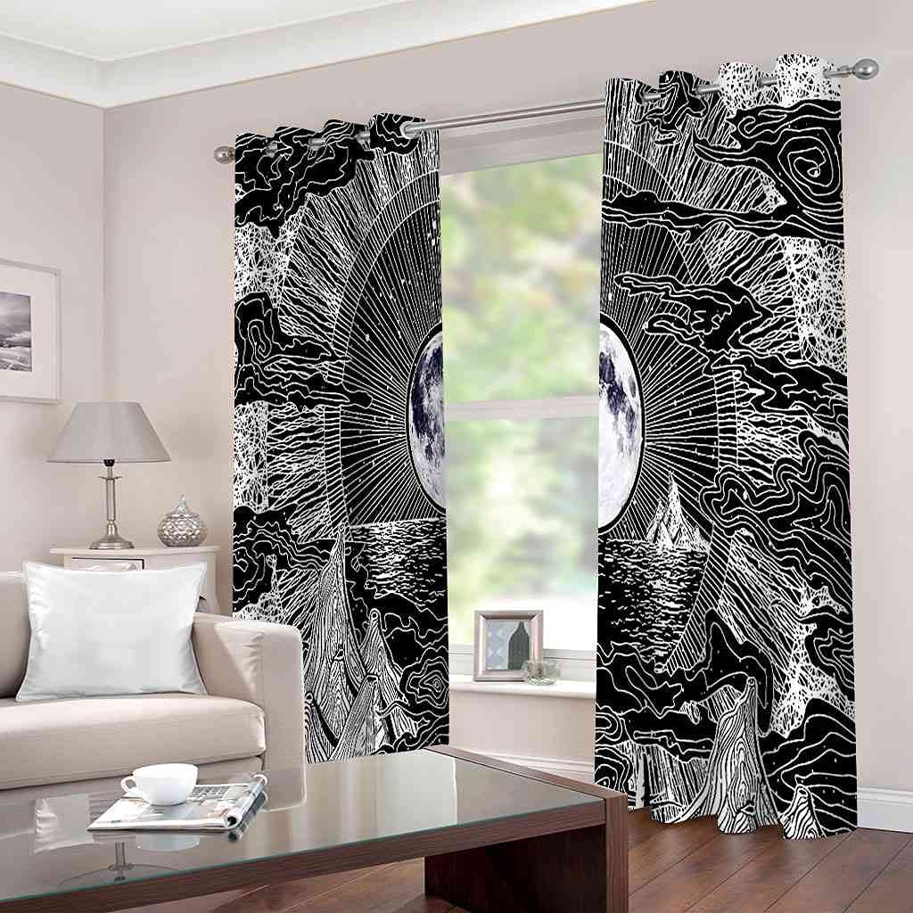 Modernas Cortinas Dormitorio Juvenil Impresión 3D Paisaje Marino Abstracto 300x280cm Ojales Cortinas Opacas 2 Piezas para Dormitorio Habitación De Los Niños Cortina Decoración del Salón
