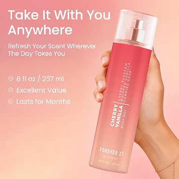 Forever 21 Cherry Vanilla Body Spray Mist | Lightweight & Sweet Everyday Scent | Sweet Body Spray with Cherry Blossom Top Notes, Whipped Vanilla and Candied Rose | 8 fl. oz.