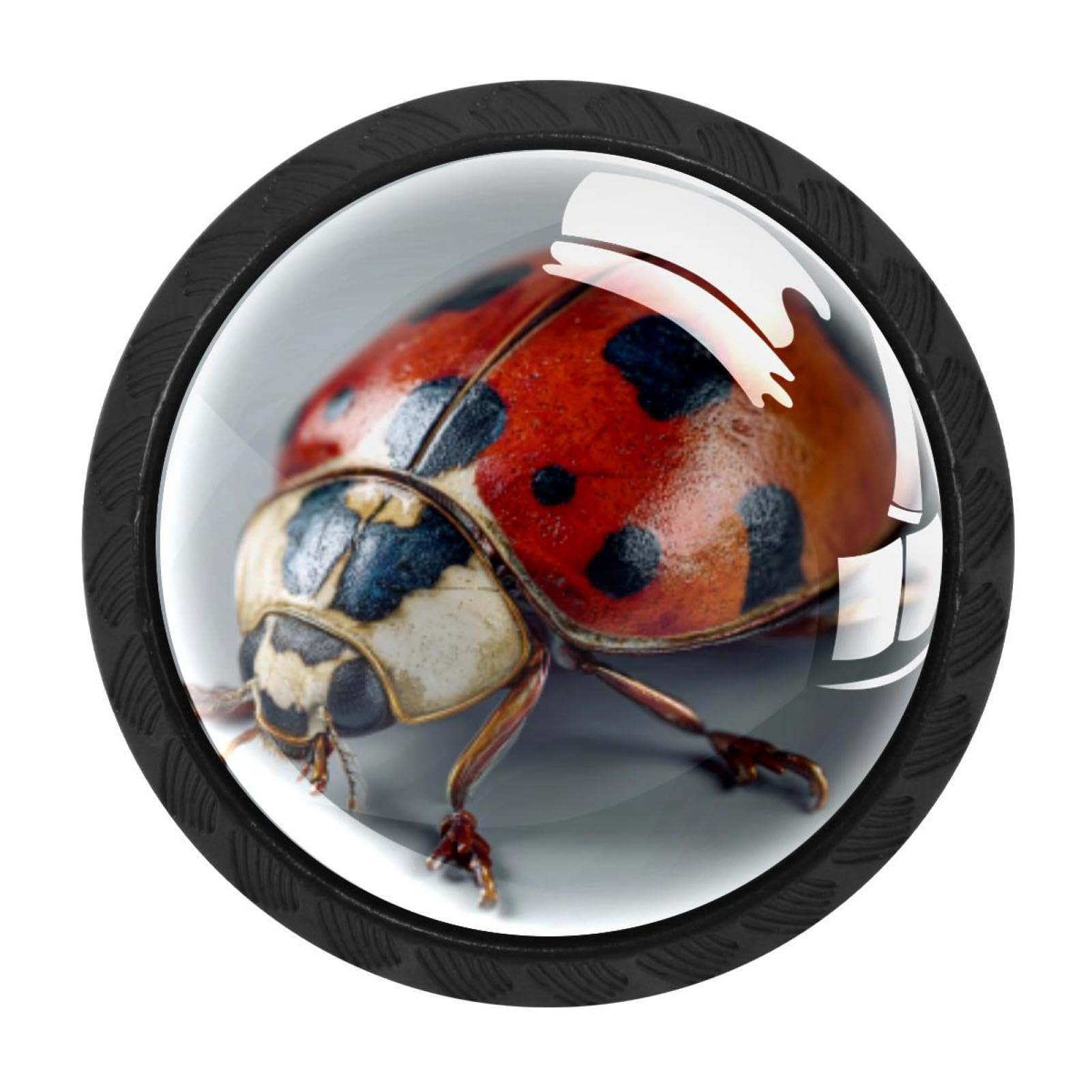 CHENZZZZ Ladybug (1) Drawer Knobs Pull Handles 4 Pcs Glass Cabinet Drawer Pulls for Home Kitchen Office Cabinet Cupboard