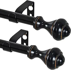 NICETOWN Adjustable Curtain Rods 2-Pack 28-48 Inch, Matte Black Copper Rods with Decorative Finials for Windows, Heavy Duty Short Window Drapery Poles for Indoor Outdoor Patio Bedroom