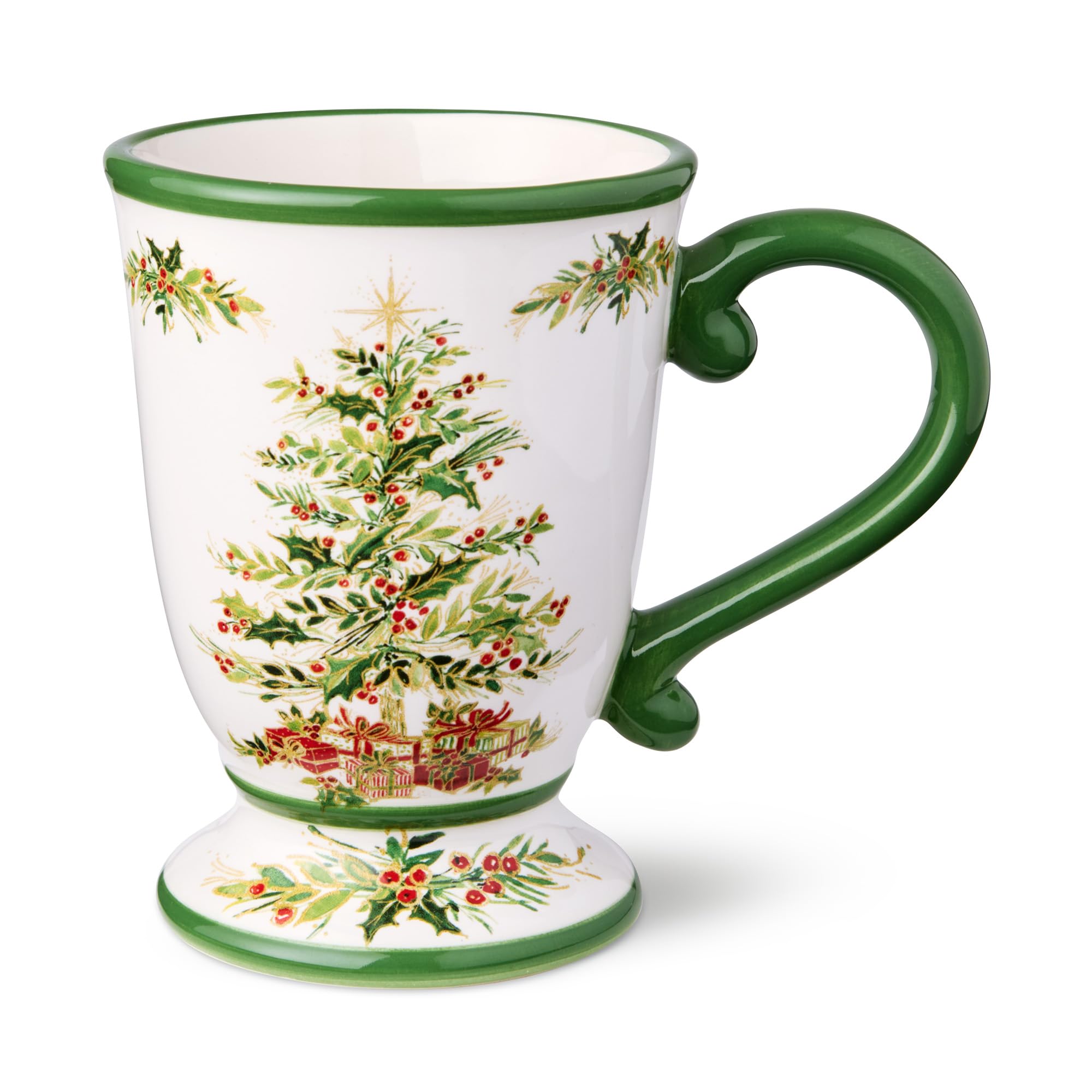 Holly Tree Weihnachtstassen – Set mit 4 Keramikbechern mit klassischem Baum-Design, spülmaschinenfest, gemütliches saisonales Trinkgeschirr für Kaffee, Tee und Kakao