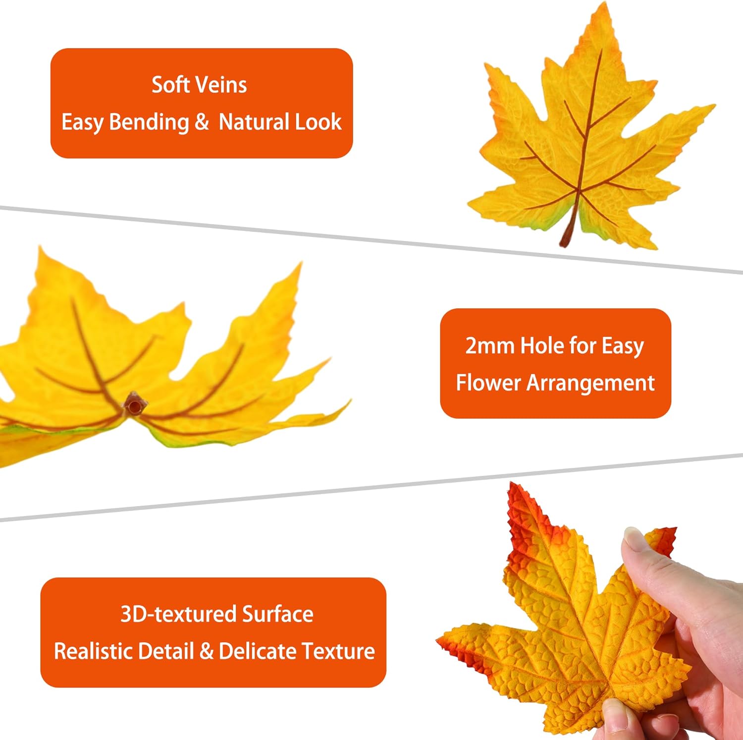 100 Pcs 3D Fake Maple Leaves Bulk Artificial Flowers Fall Decor Faux Autumn Wall Halloween Party Thanksgiving Decorations Floral Arrangement DIY Craft (Large-Leaf 4-Color Assorted Pack)