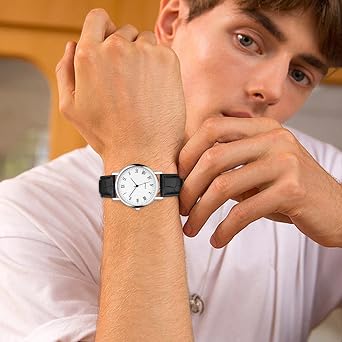 Mens Classic Wrist Watch | Leather Strap Business Casual Timer, Sport Analog Chronograph Watch for Youth