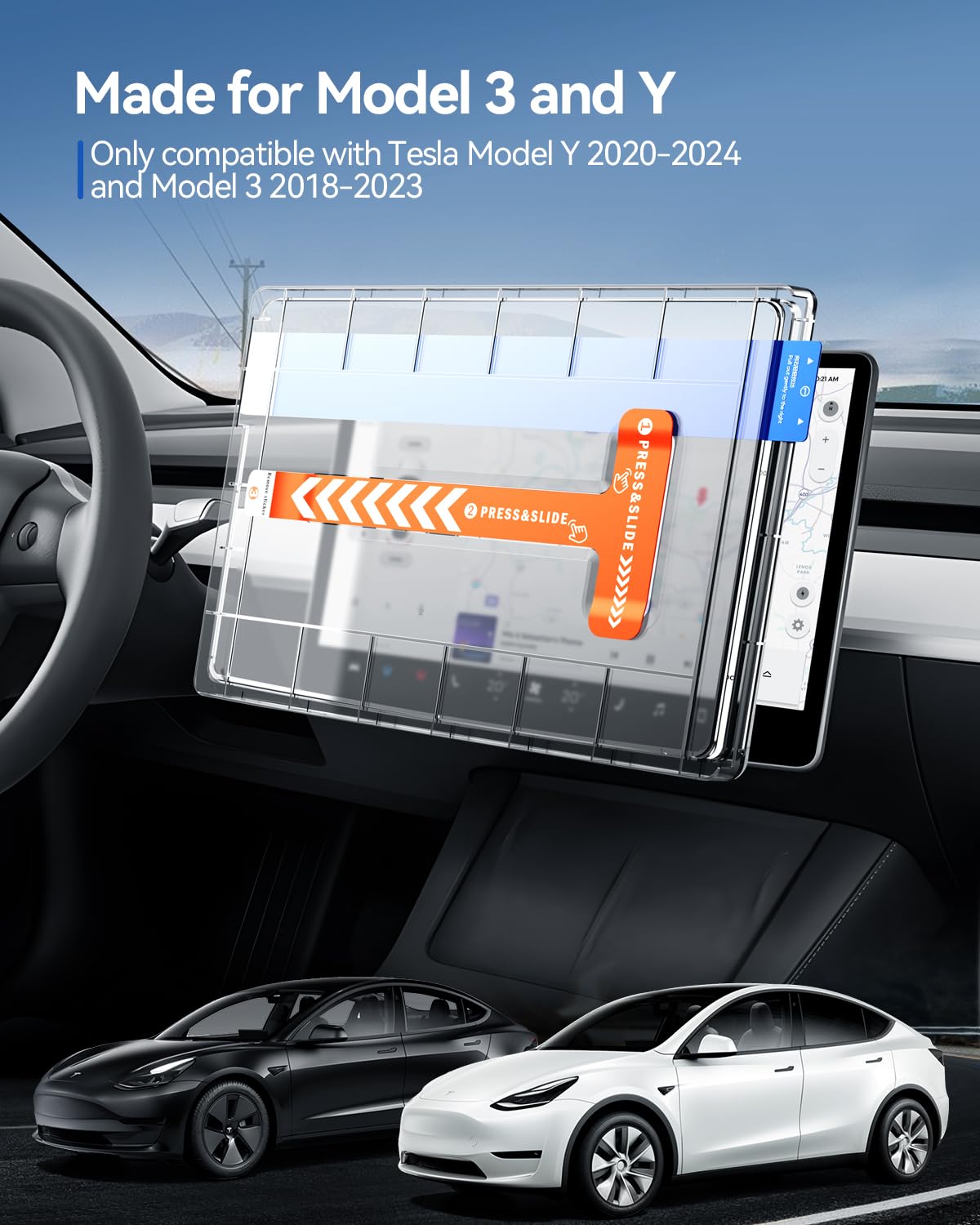Pellicola protettiva per Tesla Model Y 2020-2024 e Model 3 2018-2023, opaca, antiriflesso, 9H, in vetro temperato anti-impronte, pellicola proteggi schermo Tesla Model Y Model 3
