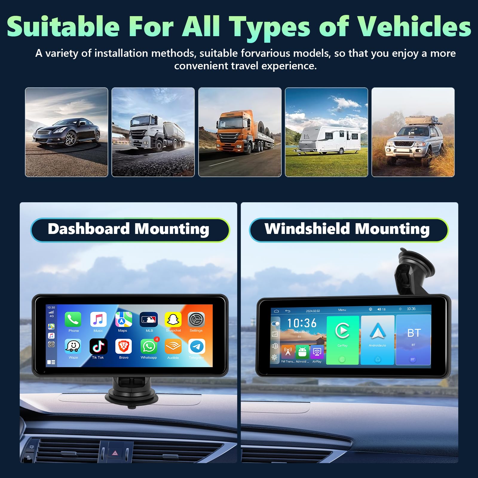 Podofo Autoradio Portable 6,86 avec sans Fil Carplay/Android Auto, Support Rotatif, écran Tactile 7-32 V, AirPlay sans Fil/Musique Bluetooth/Mirror Link/TF/USB/AUX