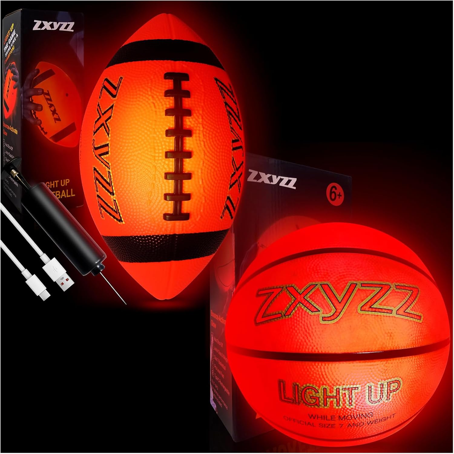 Rechargeable Glow in The Dark Football NO 6 Light Up Football Rechargeable Glow in The Dark Basketball for Teen Outdoor Sports Ideas, Kids Boys Toy
