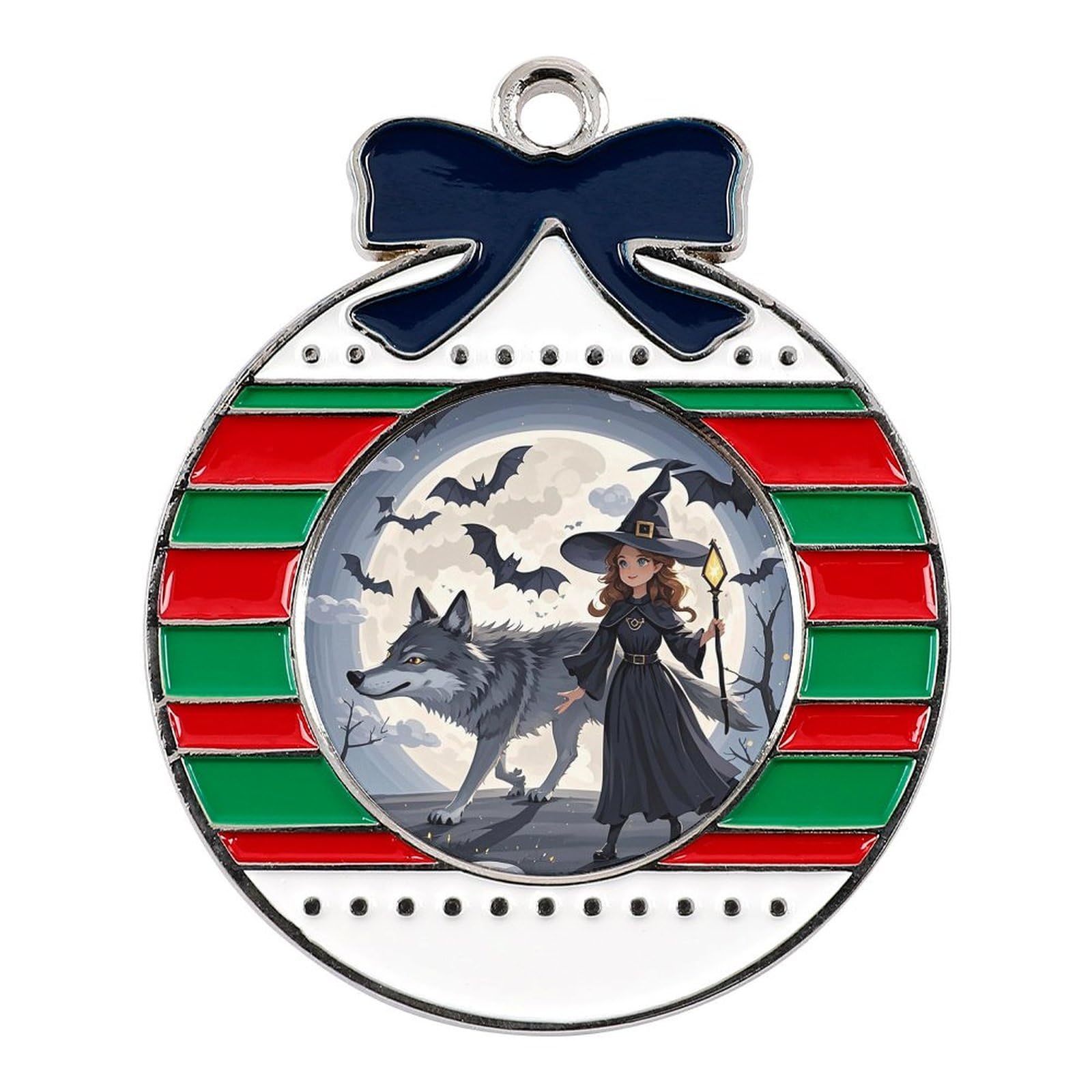 Alloy Christmas Ornaments Gift,Dark Clouds And Wolves Print Round Christmas Pendant,Best Friend Christmas Ornaments,Friend Ideas