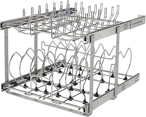 Rev-A-Shelf Organizador de utensilios de cocina extraíble de alambre de acero de dos niveles con cierre suave