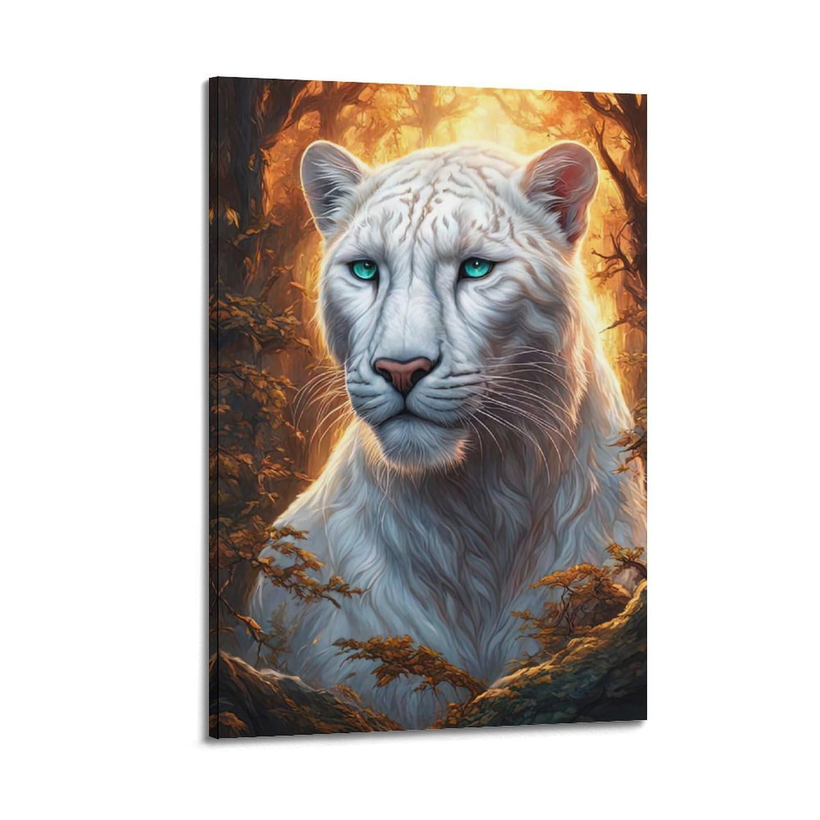 ZSZWHJ Wildlife Poster White Tiger with Blue Eyes Poster Decorative Painting Canvas Wall Posters And Art Picture Print Modern Family Bedroom Decor Posters 16x24inch(40x60cm)