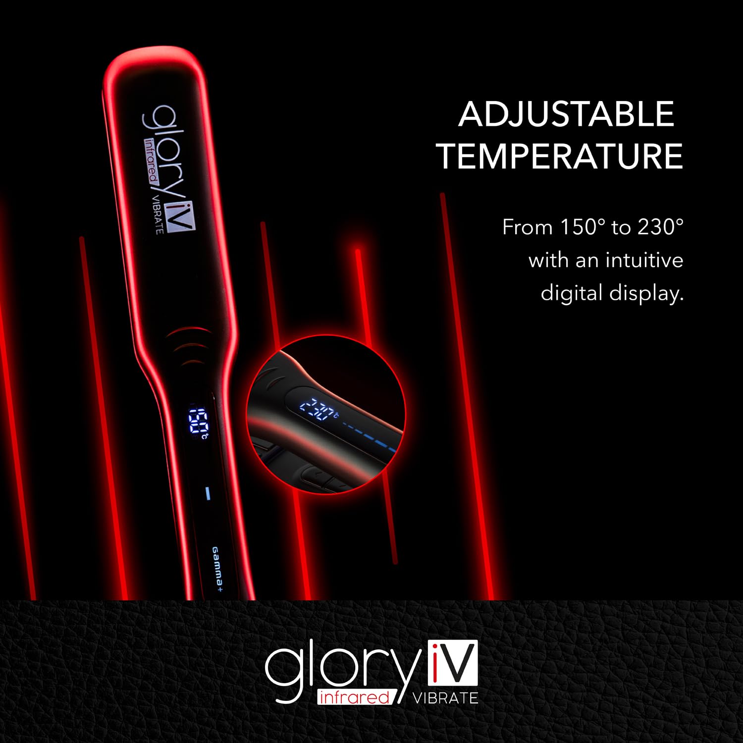 GAMMA+ Piastra per Capelli Professionale Vibrante a Infrarossi Glory iV, Matrici Extra-Large in Ceramica e Tormalina, Temperatura 150-230°C, Spegnimento Automatico, Riscaldamento Rapido