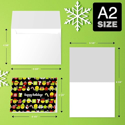 Miniatura 7 de Tarjetas de felicitación de Happy Holidays rojo y verde, divertido patrón de emoji lindo, plegable en blanco para Navidad y Año Nuevo, 4.25 x 5.5