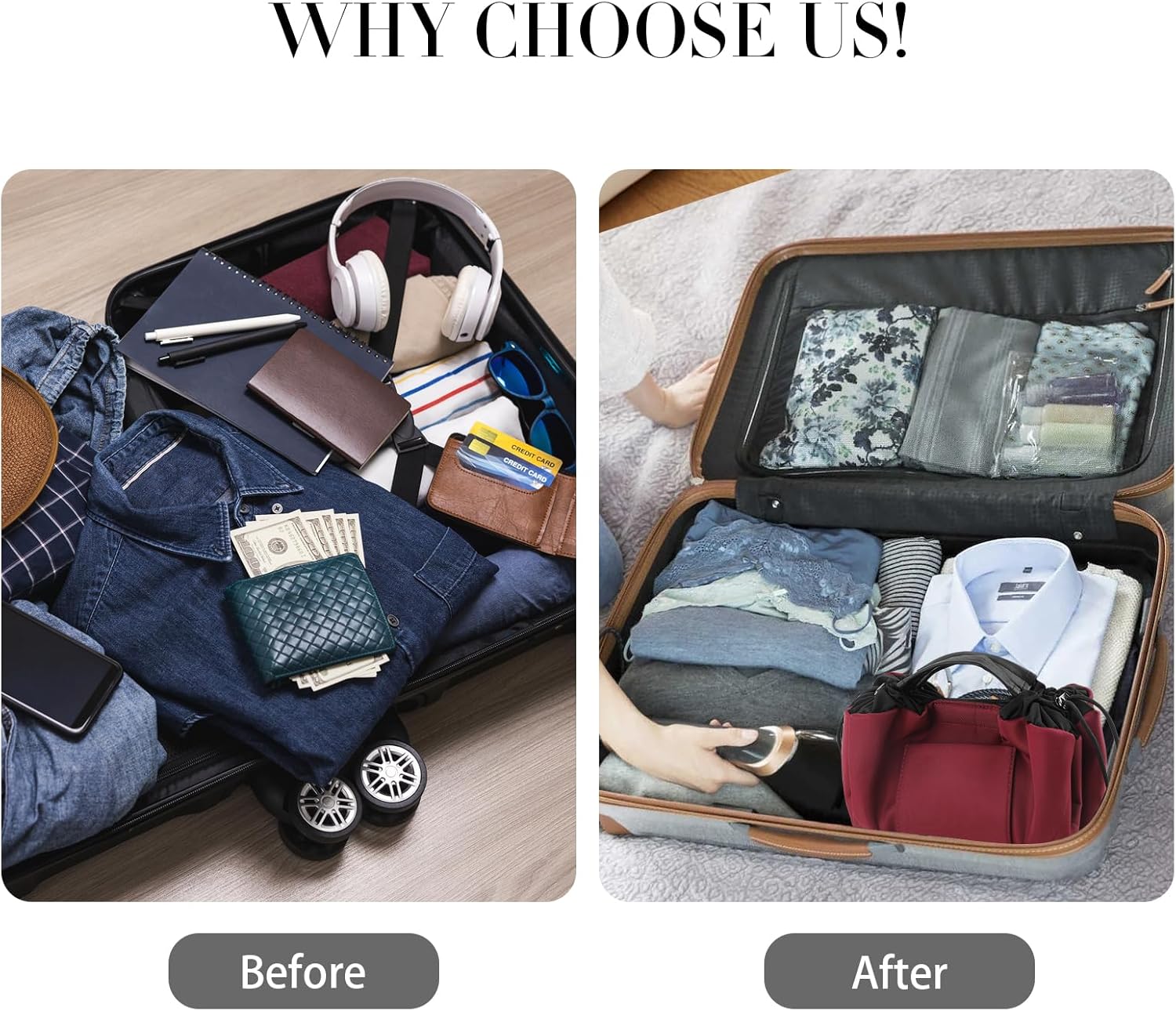 Vomgomfom 20 inch Drawstring Makeup Bag Open Flat,Waterproof Magic Cosmetic Pouch for Women (J-Wine Red) - Image 5