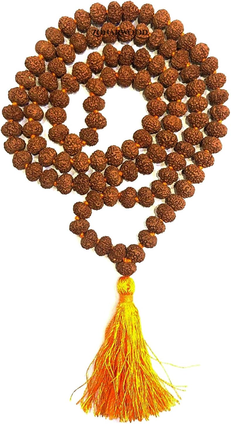 Zonarwood 7mm Rudraksha Rosary Mala 108+1 (5 Mukhi Rudraksh - 6mm) Yoga Mediation Mala with Lab Certificate