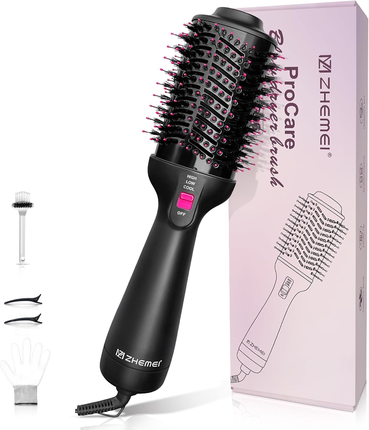 1300W Hair Dryer Brush,4 in 1 Blow Dryer Brush Anti-frizz Ceramic Titanium Barrel with ALCI Safety Plug Professional Salon Hot Air Brush for All Hair Types