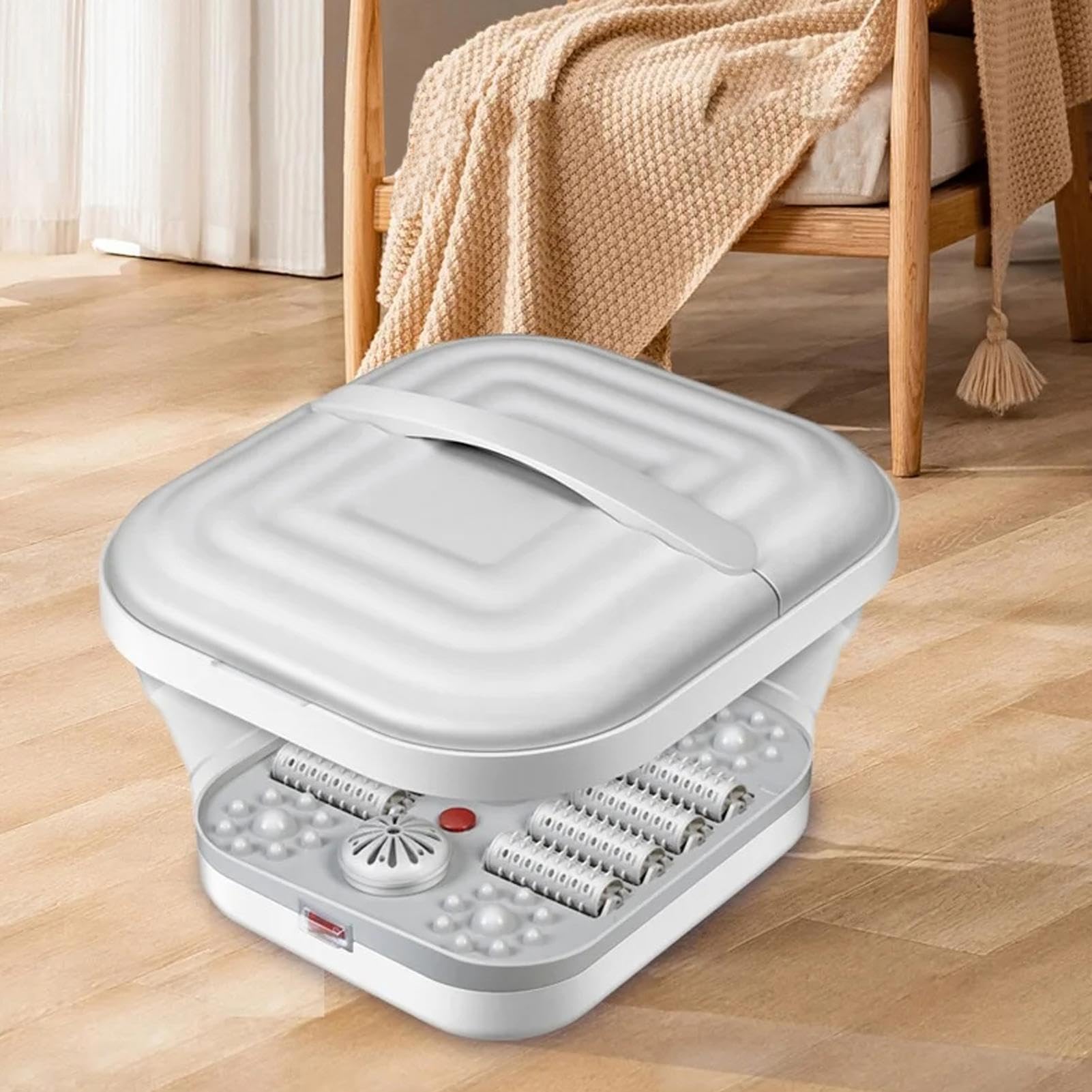 Baño de pies eléctrico con calefacción, función de calefacción | plegable, para remojar los pies, portátil, masajeador, luz , hogar