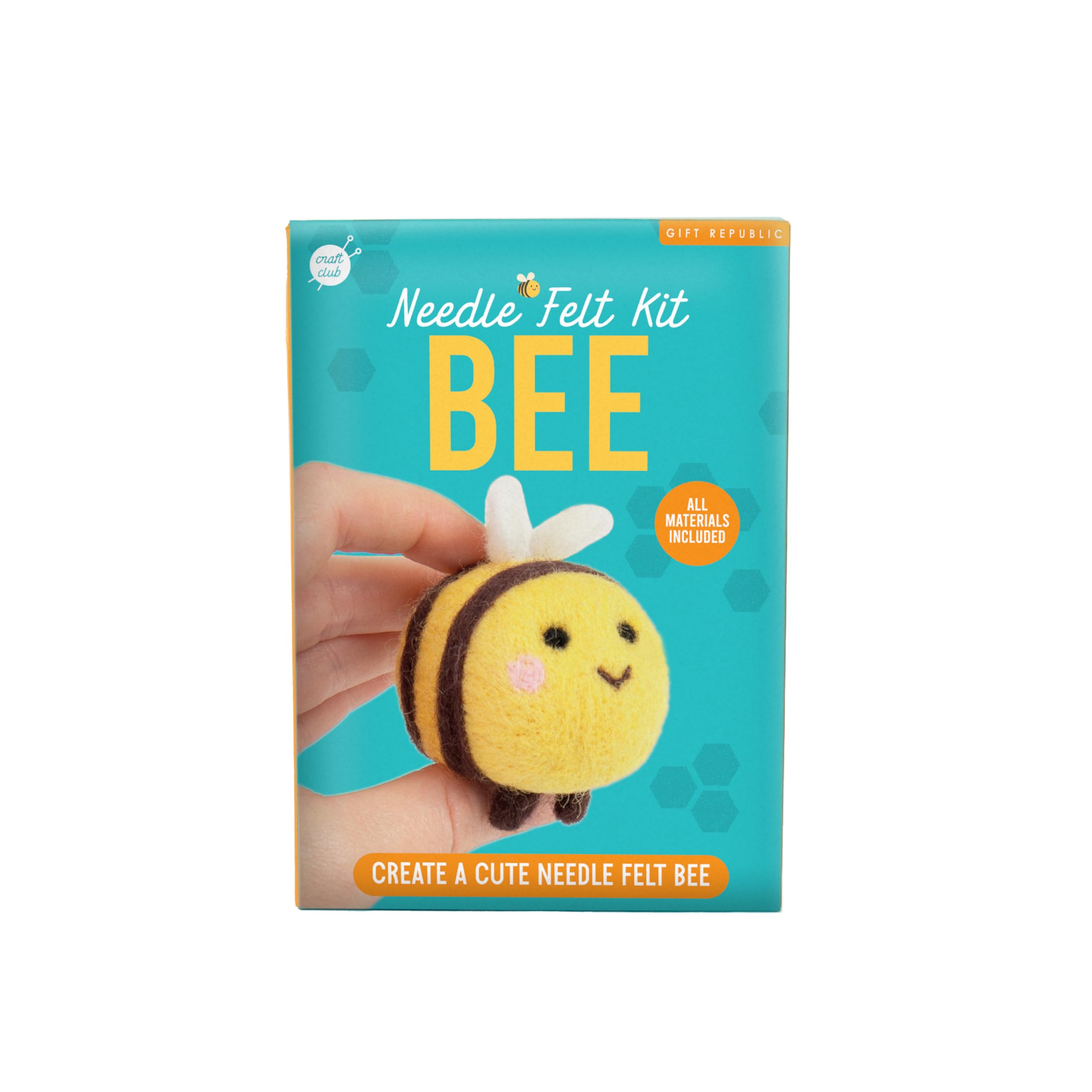 Gift Republic Bee Needle Felting Craft Kit - Complete DIY Set to Create Fuzzy Bee - Gift for Birthday/Easter/Christmas for Kids, Teens, & Adults Includes Roving Wool, Needles + Felting Pad