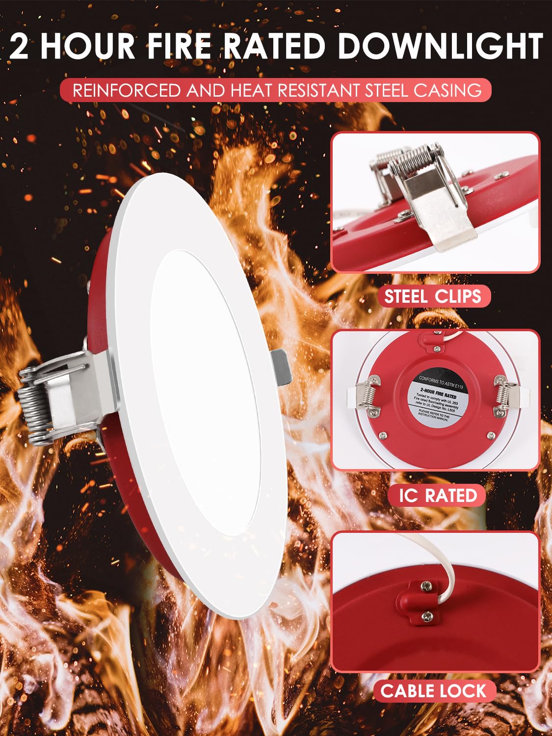 VATION LIGHTING Ognioodporne 2HR 4 cale 5CCT ultra-cienkie 1000 lm ściemniane światło LED do zabudowy ze skrzynką przyłączeniową, nie wymaga stożka pożarowego, 2700/3000/3500/4000/5000 K do wyboru