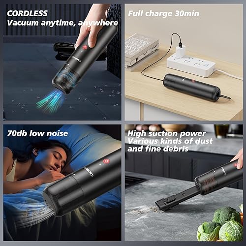 Miniatura 6 de Chuboor Mini aspiradora, potente aspiradora inalámbrica recargable para automóvil, pequeño eliminador de polvo para polvo, arena, migas, aspiradora
