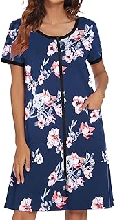 Ekouaer Women Zipper Front House Coat Short Sleeves Robe Zip Up Bathrobes Short Nightgown