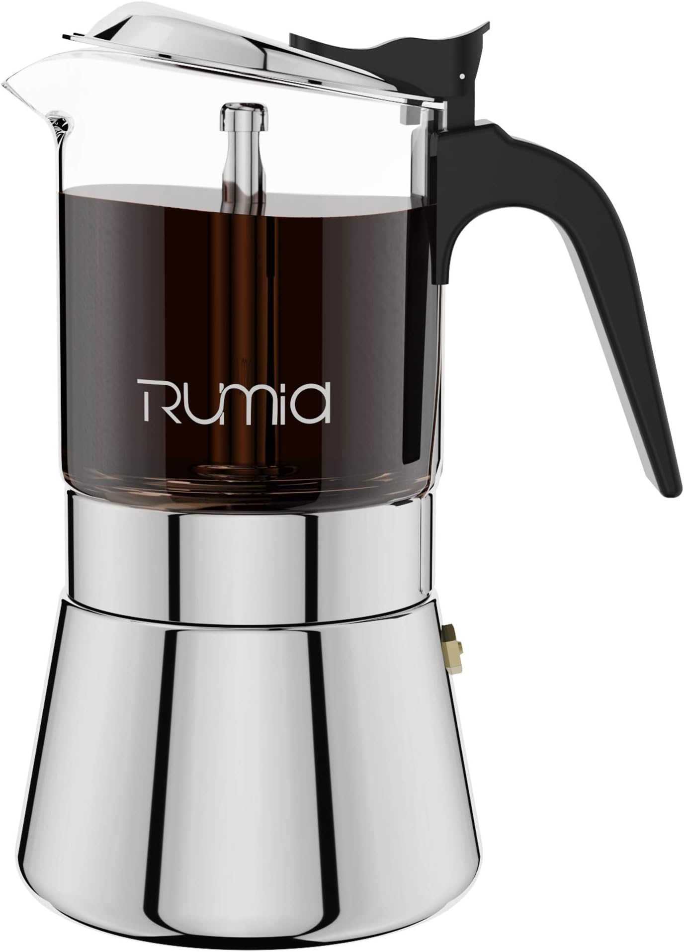 Moka Pot - Rumia Stovetop Espresso Maker, Crystal Glass & Stainless Steel Moka Pot, 6 Espresso Cup/240 ml/8.5 oz for Strong Coffee Maker, Dishwasher Safe, Classic Percolator Italian Style