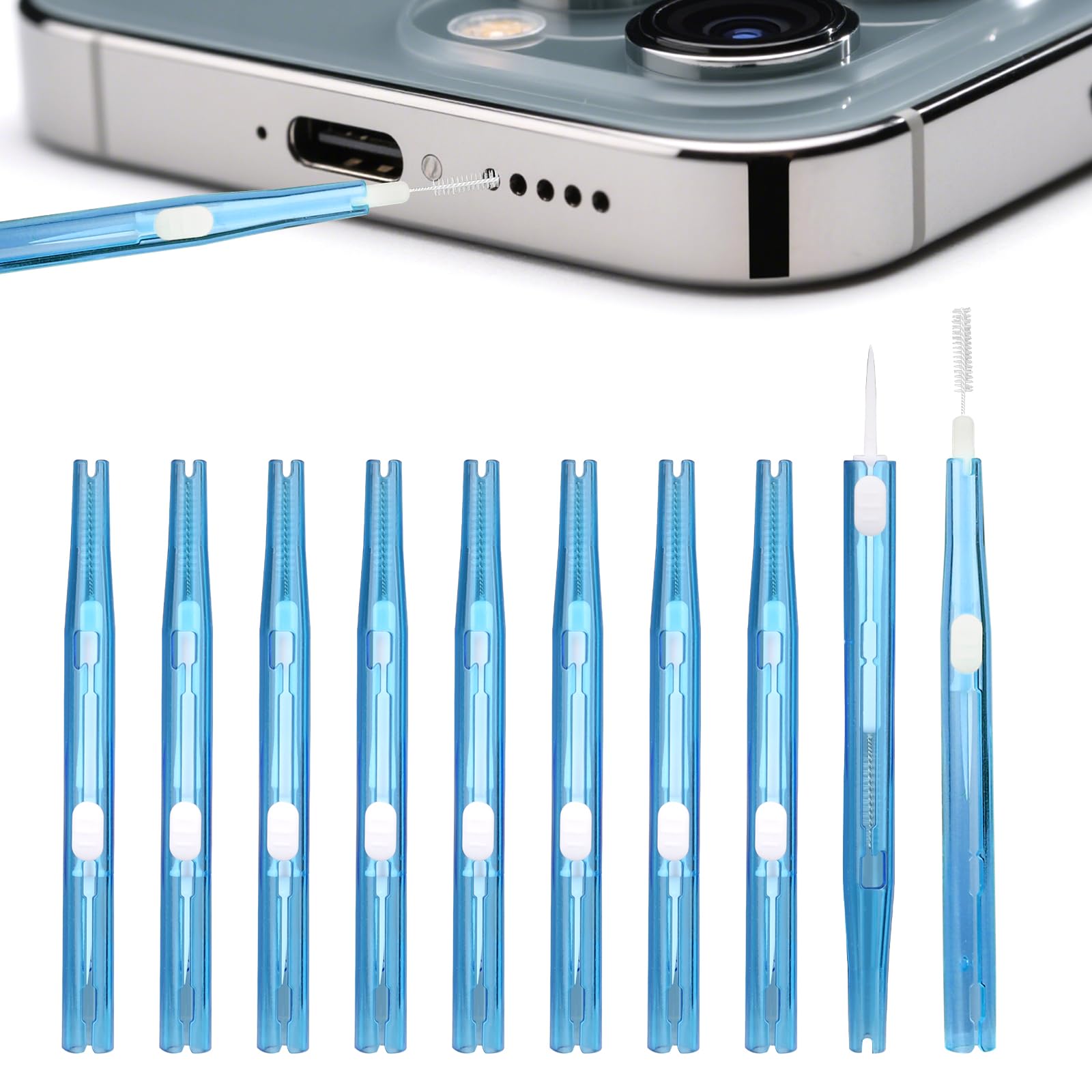 10pcs Phone Cleaning Kit, Anti-Clogging Bristles & Hook Charging Port Cleaning Brush Double-Sided Dust Remover Charger USB C Cleaner Tools for Mobile Phone Earbud Speaker Headphone (Blue) — image 1