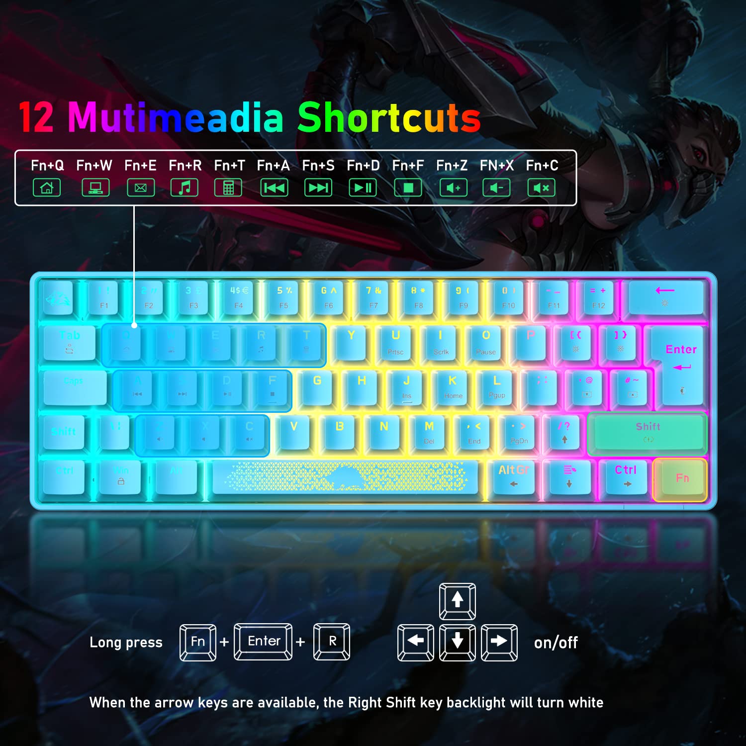 60% mechaniczna klawiatura, czerwony przełącznik, układ brytyjski, kompaktowy, 62-klawiszowy, USB C, efekty podświetlenia RGB, ergonomiczna klawiatura do gier, tęczowe podświetlenie LED, kompatybilna