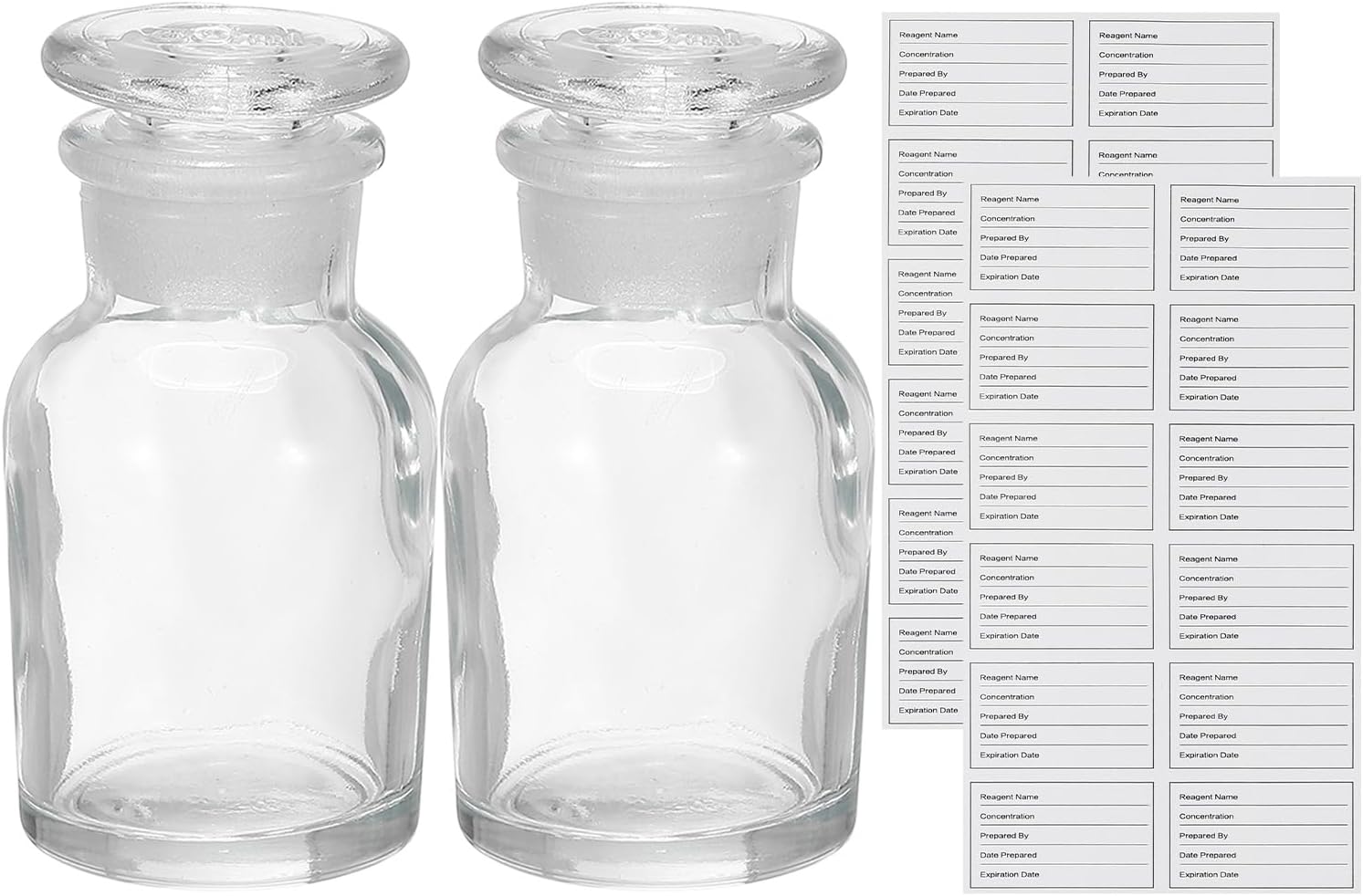 PATIKIL 2 Pack 60ml Glass Reagent Bottle, Wide Mouth Reagent Media Storage Bottle with Ground Stopper for Lab Water Reagent Liquids Chemistry Science Vase Perfume, Clear(2.1oz)