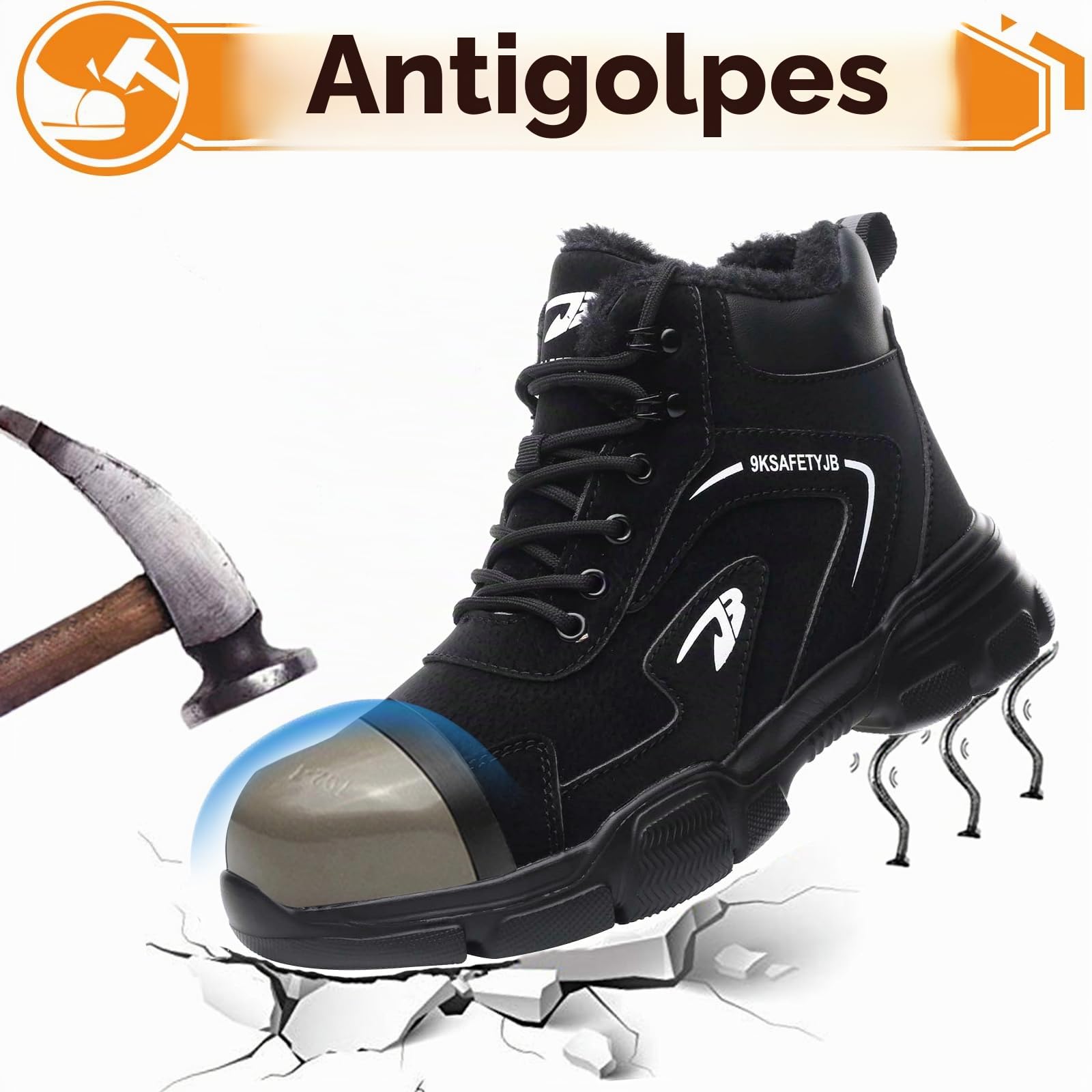 Zapatos de Seguridad de Invierno Impermeables Zapatos de Trabajo para Hombre Mujer Botas de Seguridad Ligeros Antideslizantes con Forro Cálido Punteras de Acero