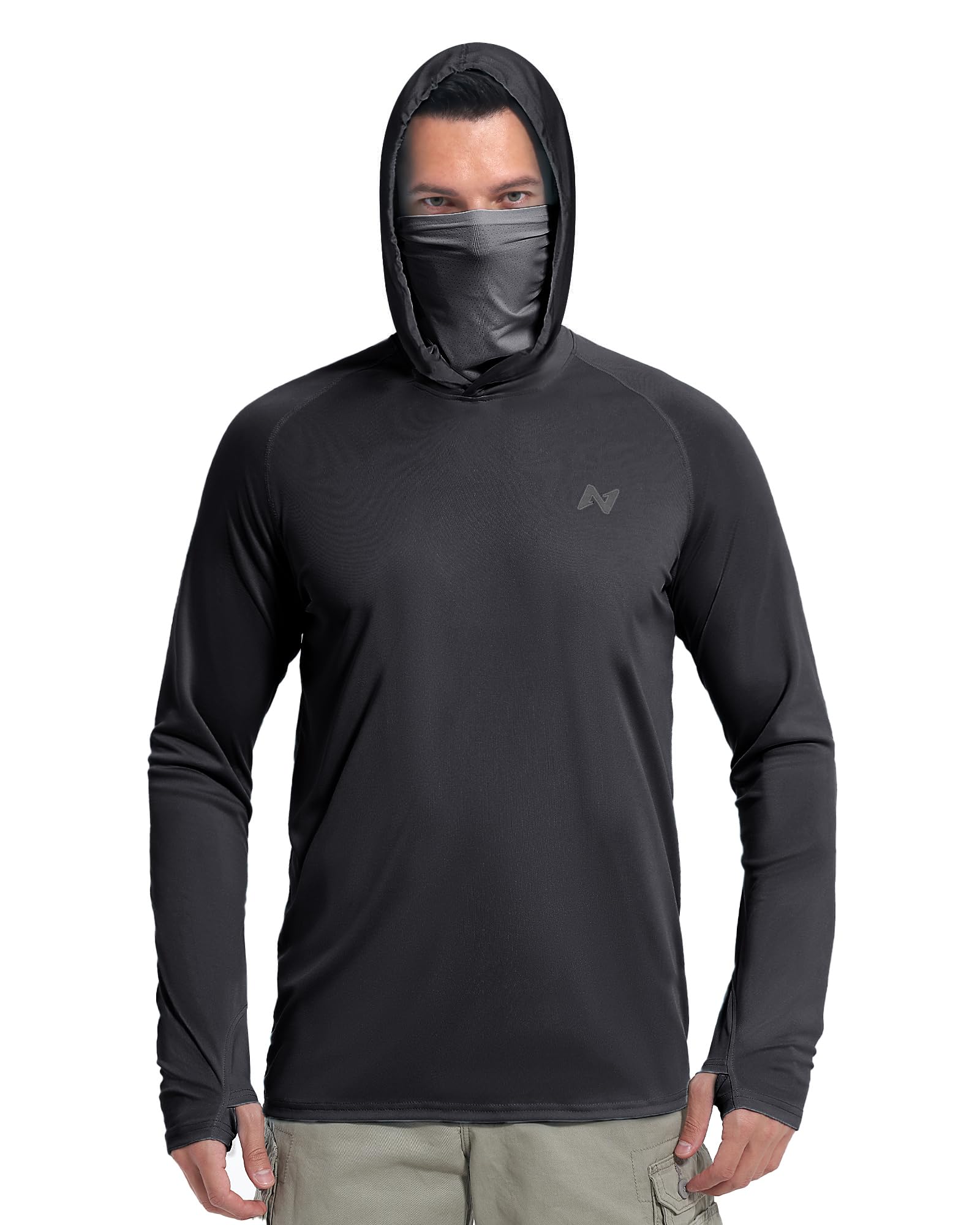 isnowood Mens UPF 50+ Sun Hoodie Long Sleeve Fishing Shirt with Face Mask