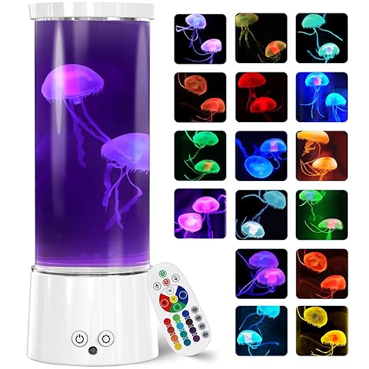 FBSPORT Jellyfish Lamp, Jellyfish Night Aquarium Tank Night Light 17 Color Changing with Remote Control for Kids Adults Home Office Decor Table Lamp Gifts for Christmas(White)