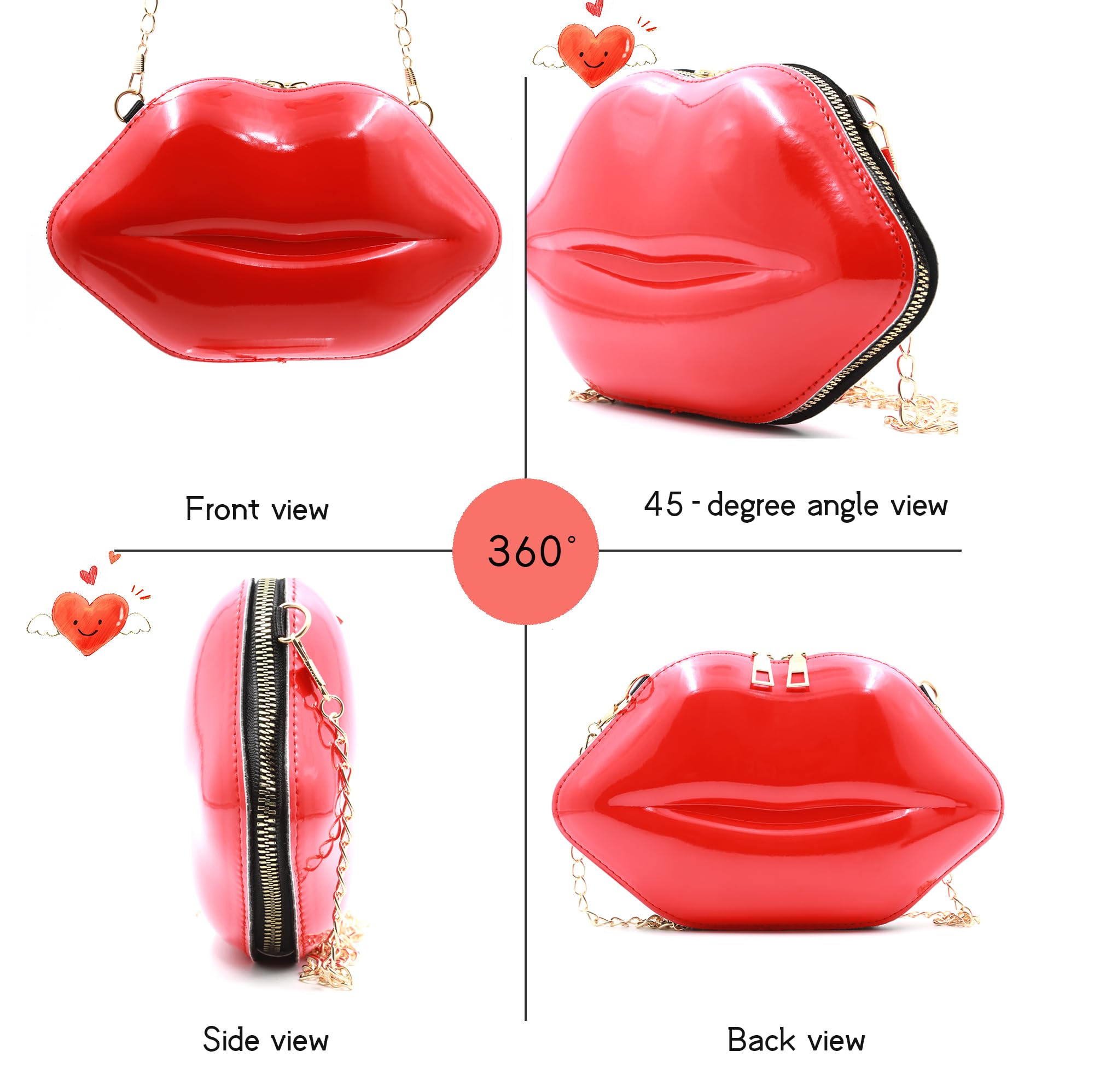 WLC Red Purse Hot Evening Banquet Bags Lip Bag Lips Purse for Young Women