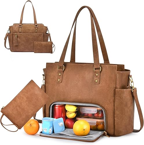 Miniatura 16 de LOVEVOOK Bolsa de mano para laptop para mujer de 15.6 pulgadas, bolsa de trabajo vintage con gran portavasos, bolsa impermeable para computadora y