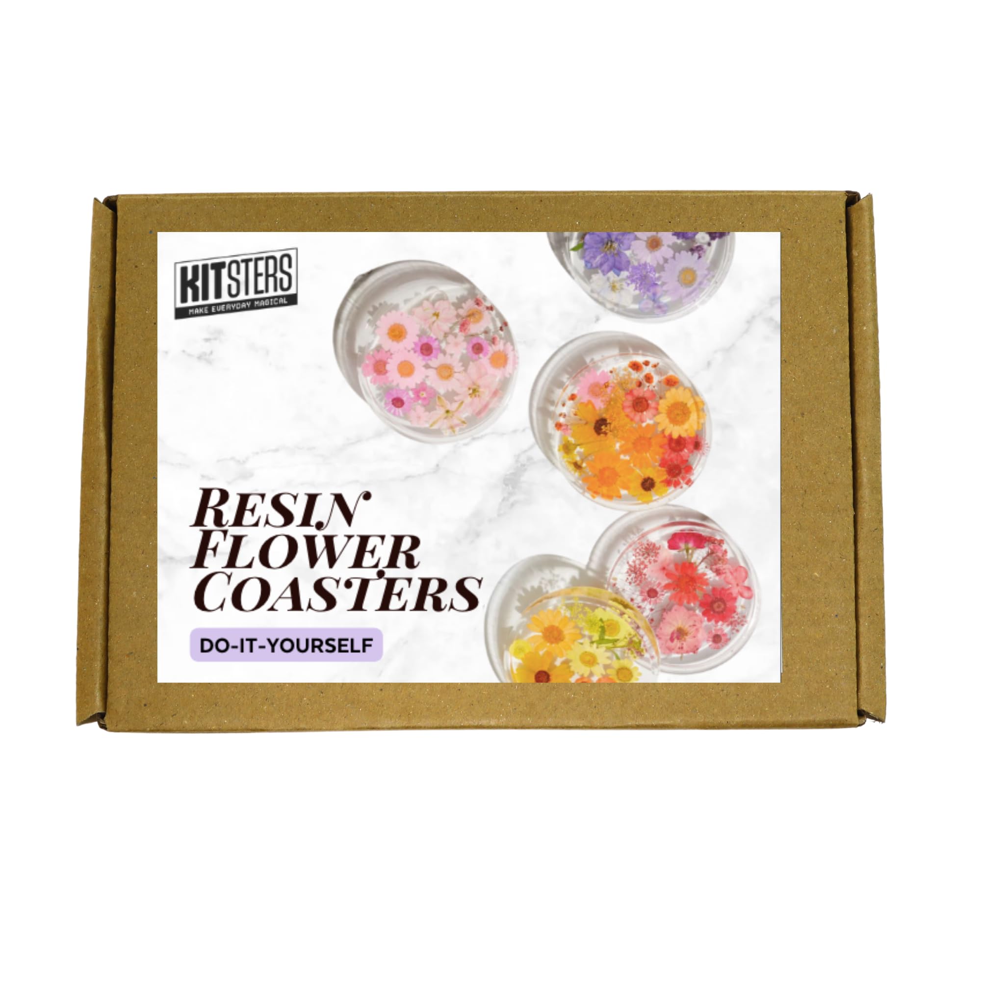 KITSTERS DIY Resin Pressed Flower Coaster Kit | Resin Art Kit with Moulds | Return Gifts for Adults | DIY Kit for Adults | Craft Materials for Adults | Detailed Video Workshop Included